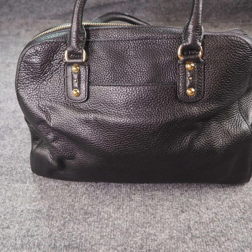 Michael Kors Large Dome Satchel Bag Black Pebbled Leather Gold 38H5CMKS3L